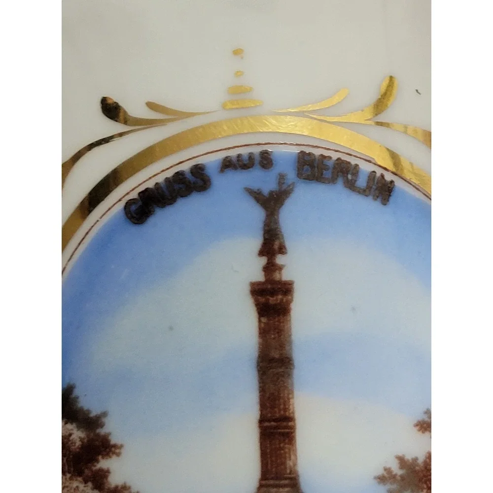 Vintage German Souvenir Cup Berlin Victory Column Porcelain White Floral Gold